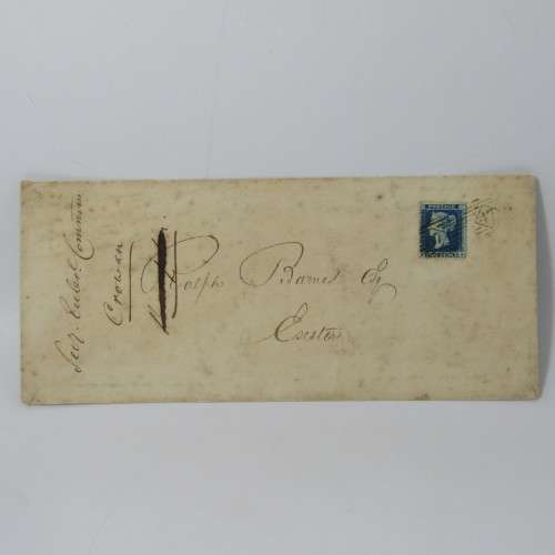 Great Britain postal cover to Ralph Barnes of Exeter with 2 penny blue stamp