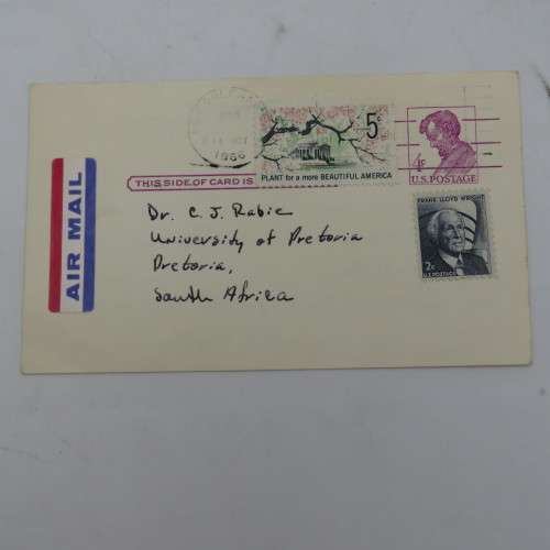 Ordering card sent from Tulane University New Orleans to University Pretoria on 14 October 1966
