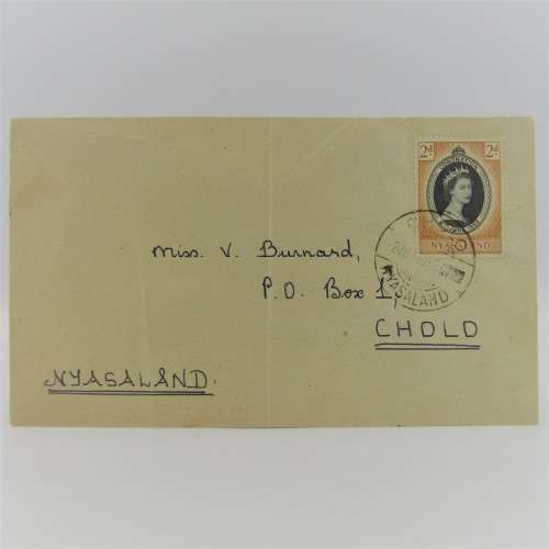 1953 Queen Elizabeth 2 coronation cover for Nyasaland - Addressed to Miss V Burnard P.O.Box 1, Cholo