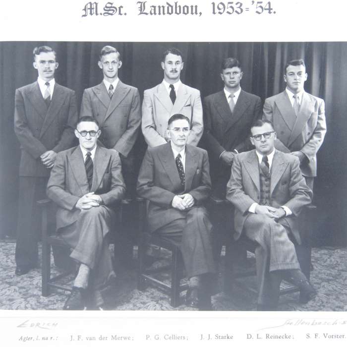 Photo of Agricultural Maters degree students of University of Stellenbosh 1953-1954 with names