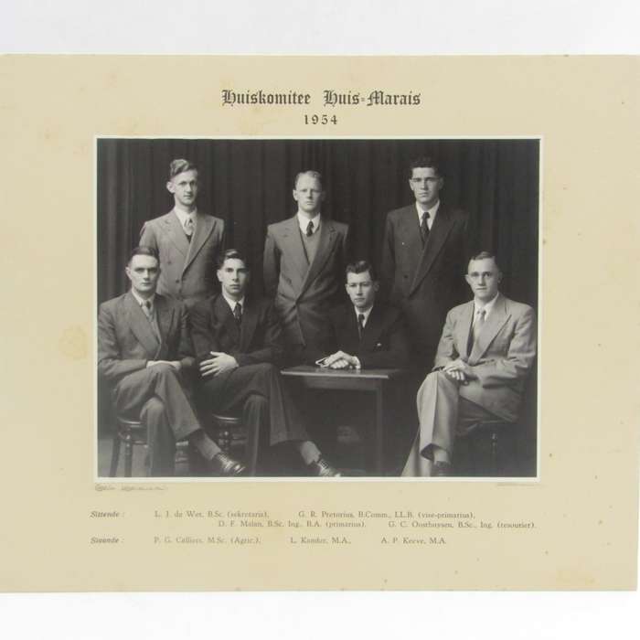 1954 Photo of House Committee of House Marais at Stellenbosch University with names