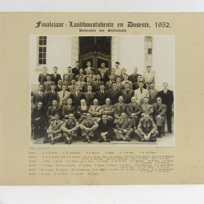 1952 Photo of Agriculture Students and Lecturers of Stellenbosch University with names