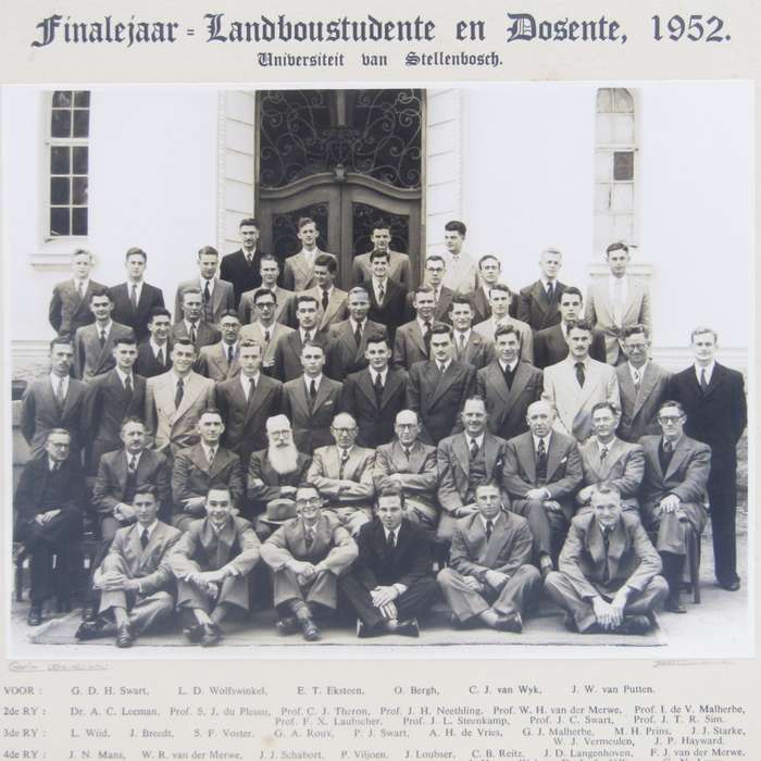 1952 Photo of Agriculture Students and Lecturers of Stellenbosch University with names