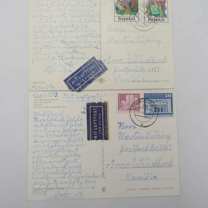 Lot of 44 Vintage postcards posted from the DDR to South West Africa / Namibia - unusual lot
