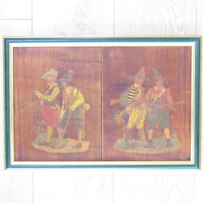 Pair of Antique wooden hanpainted cabinet inserts
