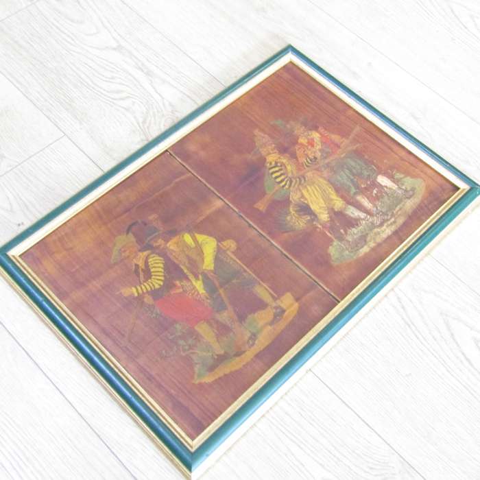 Pair of Antique wooden hanpainted cabinet inserts