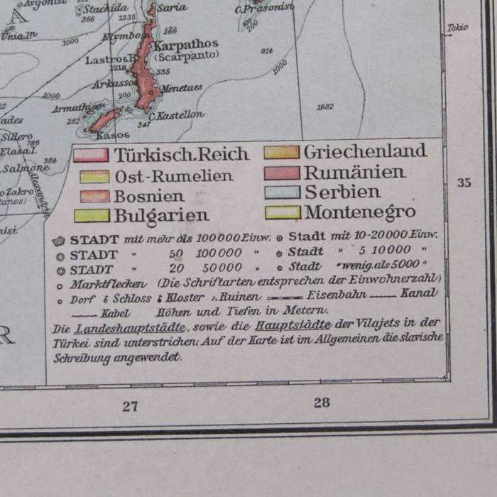1901 Balkan area map on A2 - 1 : 3000 000 scale