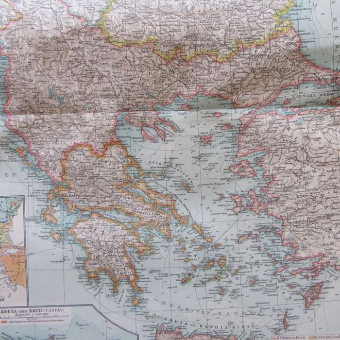 1901 Balkan area map on A2 - 1 : 3000 000 scale
