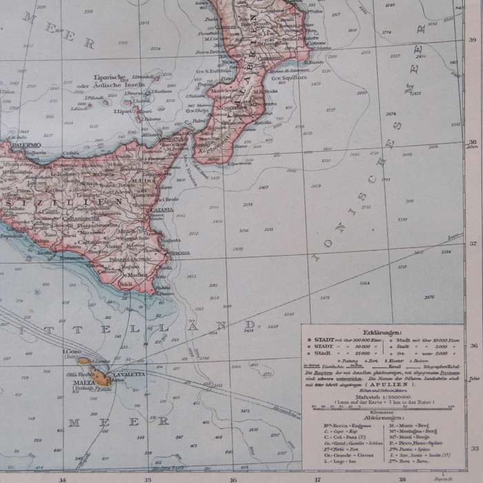1901 Map of Italy on A2 - 1 : 500 000 scale