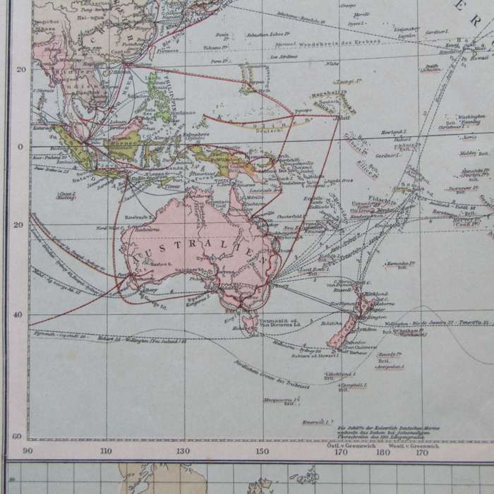 1901 Map of the World on A2 with colonial and world traffic - Scaled 1 : 90 000 000