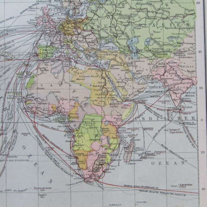 1901 Map of the World on A2 with colonial and world traffic - Scaled 1 : 90 000 000