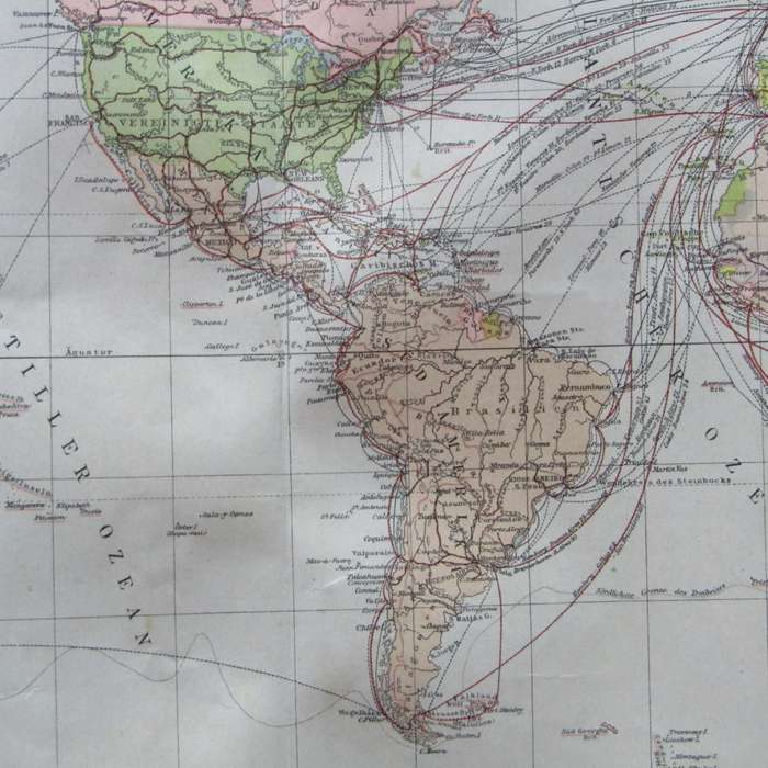 1901 Map of the World on A2 with colonial and world traffic - Scaled 1 : 90 000 000