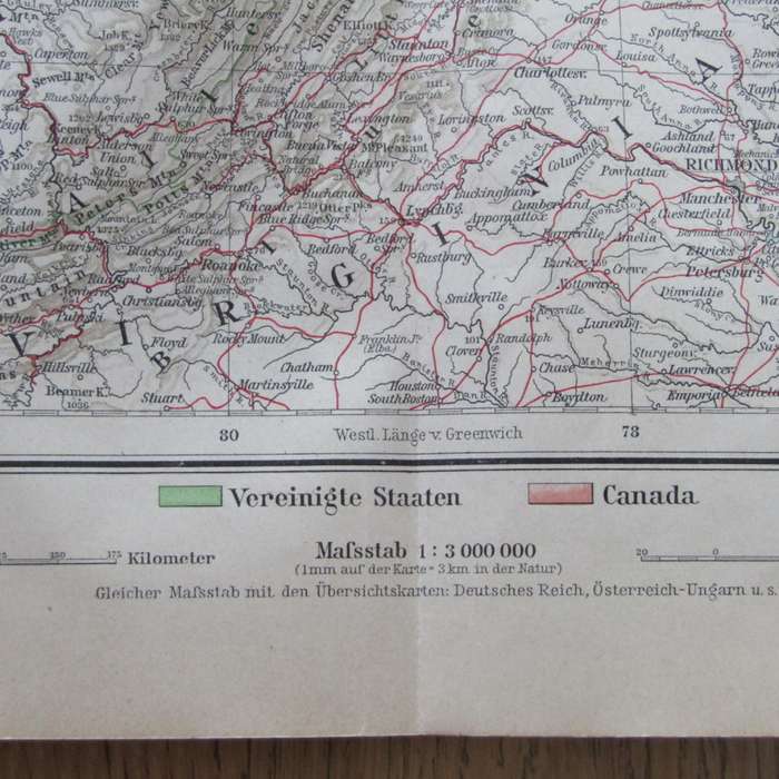 1901 Map of the North Eastern states of the North American Union