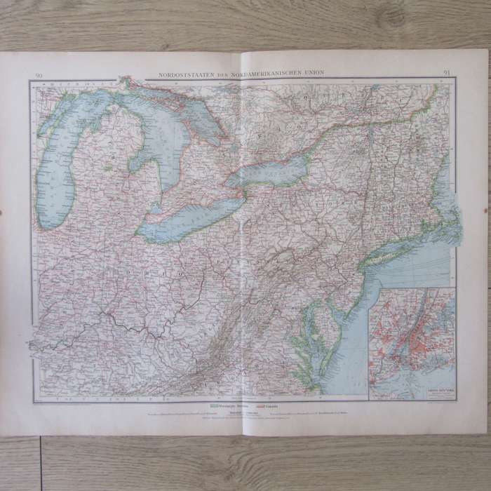 1901 Map of the North Eastern states of the North American Union