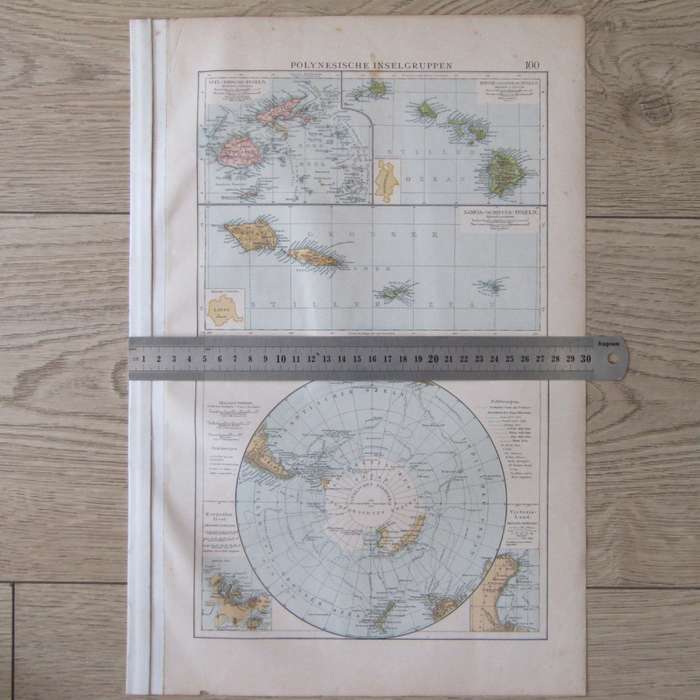 1901 Map of the Polynesian Island group and the South Pole area - A3