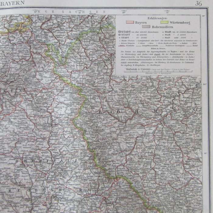 1901 Map of North & middle Bayern on A2 - Scaled 1 : 750 000