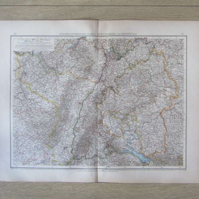 1901 Map of German states Baden, Wurttemberg etc on A2 - Scaled 1 : 750 000