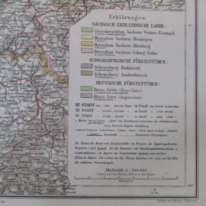1901 Map of German Thuringia on A2 - Scaled 1 : 500 000