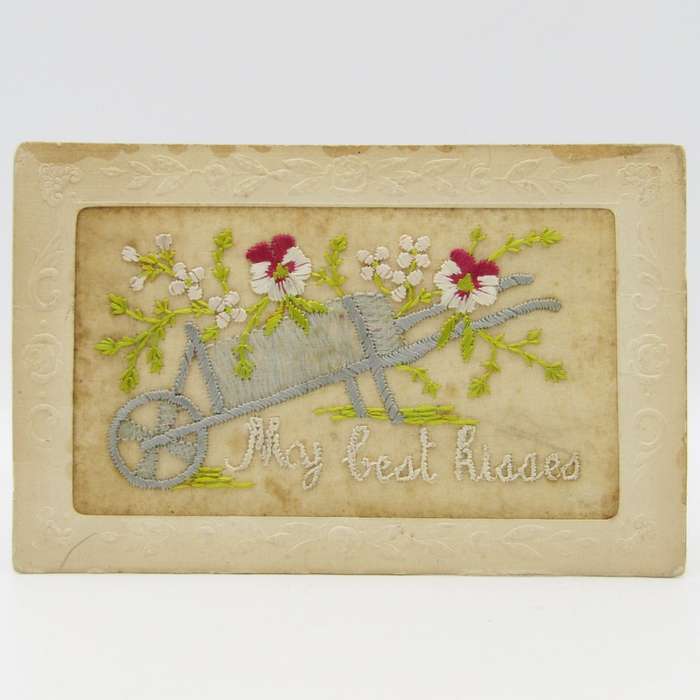 Antique embroidered postcard - My best Kisses