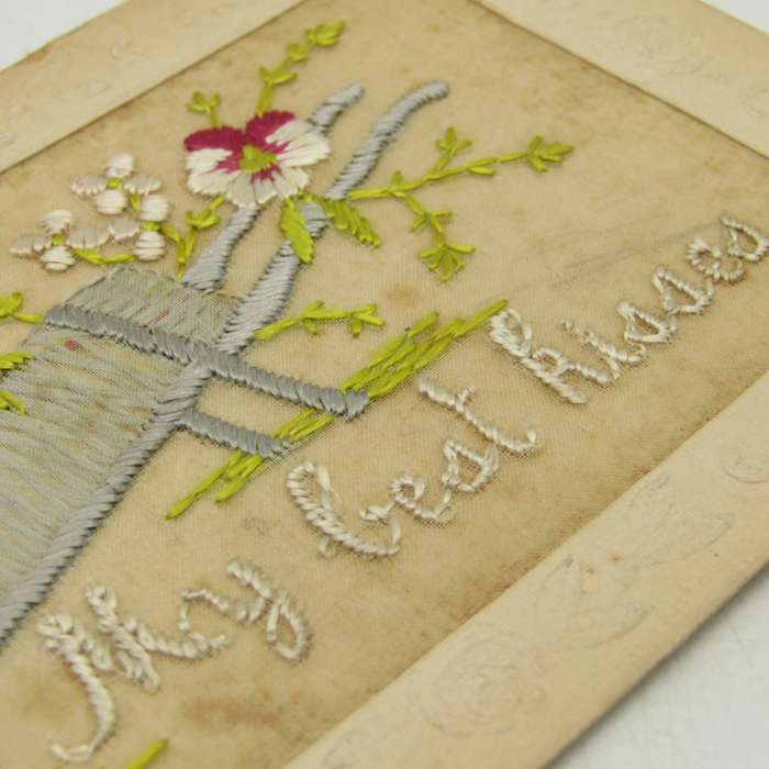 Antique embroidered postcard - My best Kisses