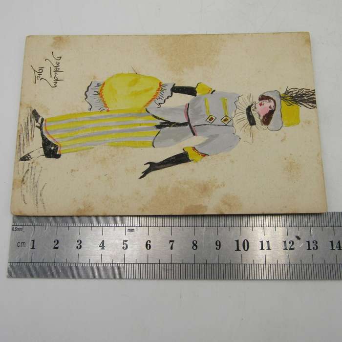 Hand drawn antique postcard inscribed D Malcolm, 1912