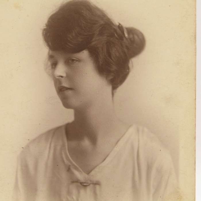 Antique photo postcard with photo of lady taken in Blackpool, England circalated 1920