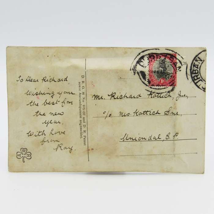 Unusual funny postcard 1934 Durban to Uniondale South Africa - moving eyes