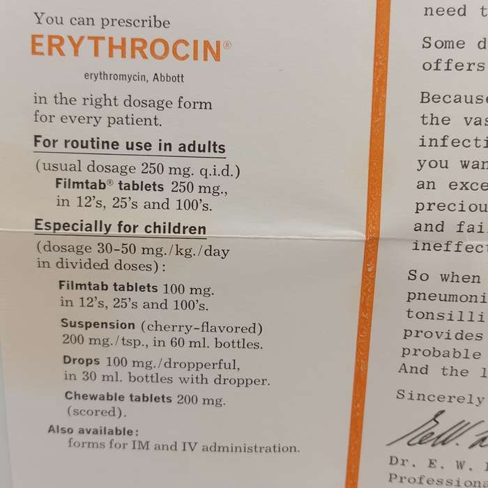 Abbott Laboratories Erythrocin  leaflet posted in 1968 from Mauritius to Johannesburg