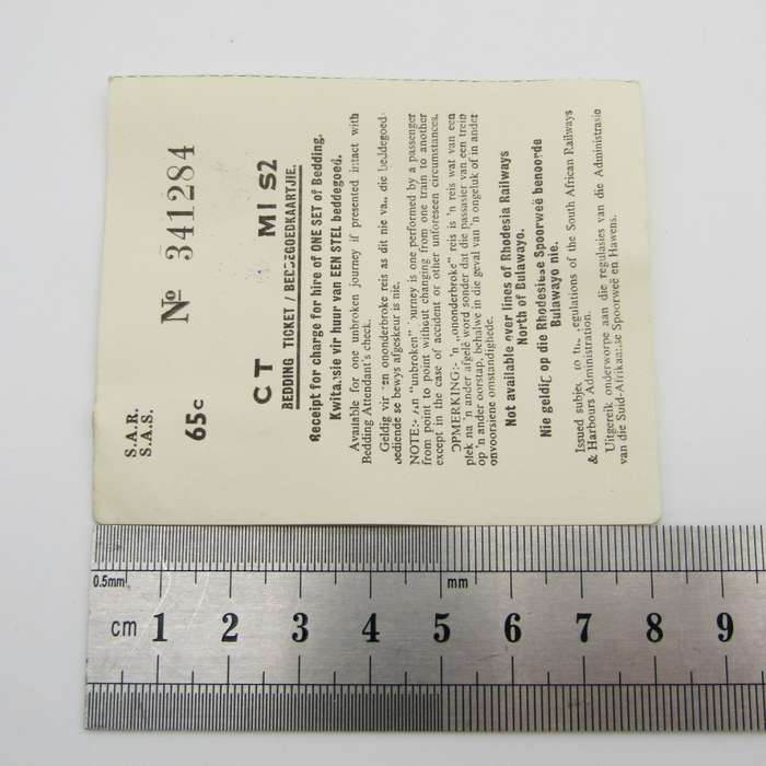 Lot of SA Railways ticket and bedding tickets of Lieutenant PG Cilliers