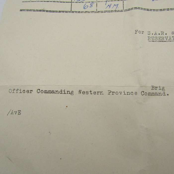 Lot of SA Railways ticket and bedding tickets of Lieutenant PG Cilliers