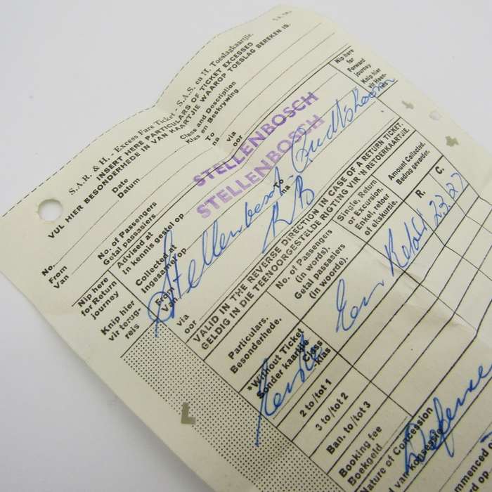 Lot of SA Railways ticket and bedding tickets of Lieutenant PG Cilliers