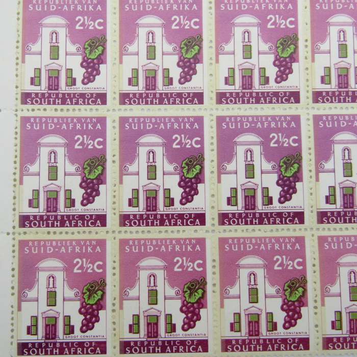 South Africa 2 1/2 Groot Constania stamps block of 20 with top row darker shade plus other variables