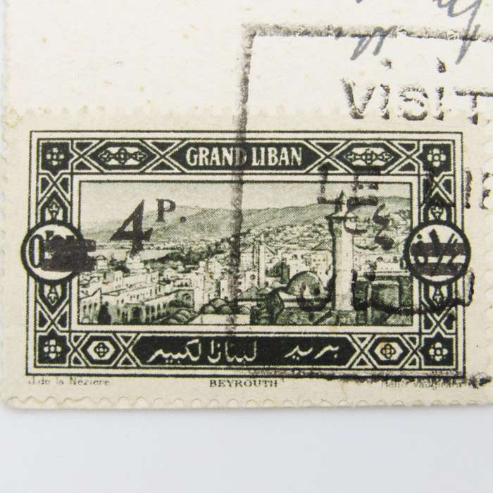 Lebanon to Cairo 1927 postcard with 4 Peru overprinted Lebanon stamp
