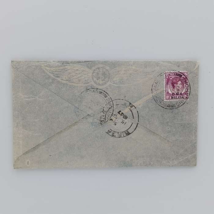Registered Singapore cover Malaya to Pretoria with 9 different BMA Malaya overstamped
