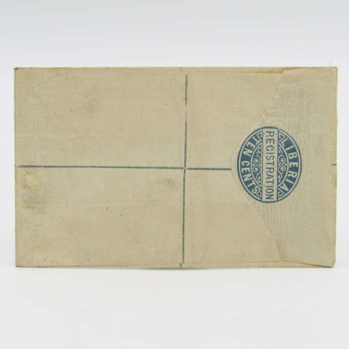 Registered letter from Monrovia , Liberia with 10 cents registration printing on the back