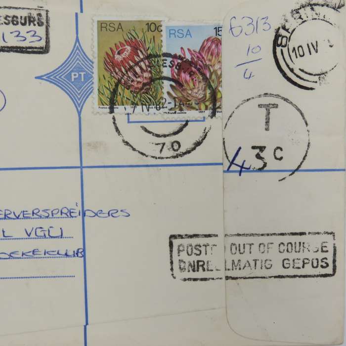 Registered cover posted from Johannesburg to springs with 2 protea stamps
