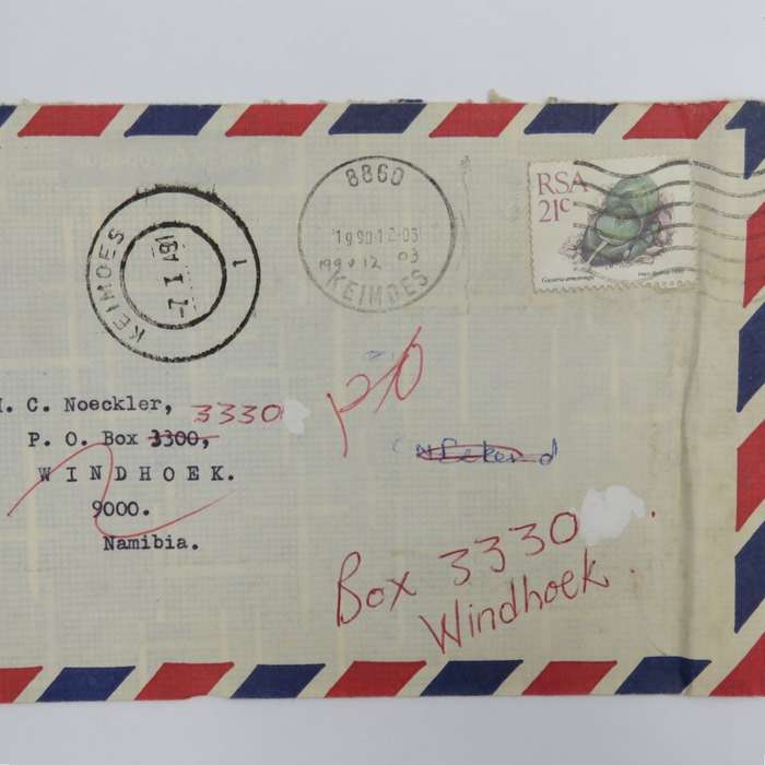 Letter posted Keimoes, South Africa to Windhoek Namibia on 3-12-1990