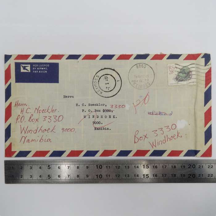 Letter posted Keimoes, South Africa to Windhoek Namibia on 3-12-1990