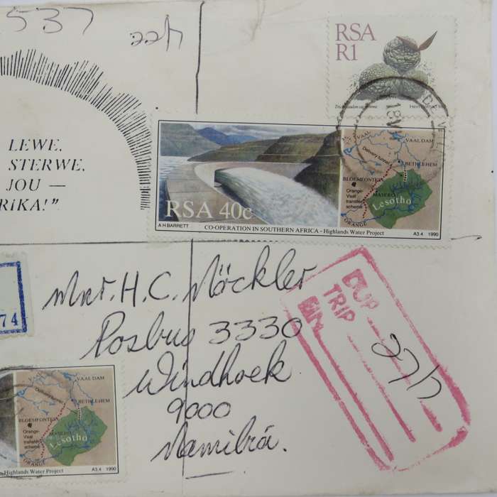 Registered airmail send from De Wildt, South Africa to Windhoek Namibia on special envelope 18-12-19