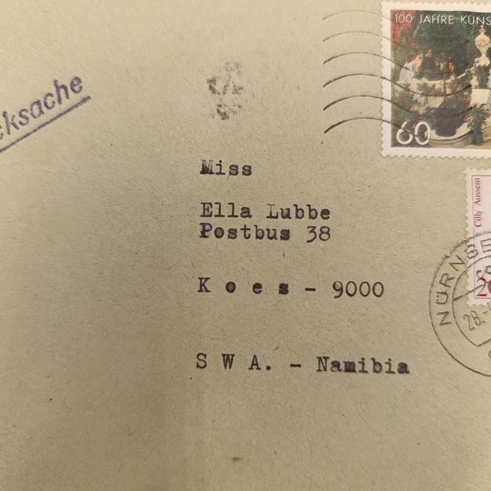 Postal cover posted from Nurnberg, Germany to Koes, South West Africa 28 - May 1990