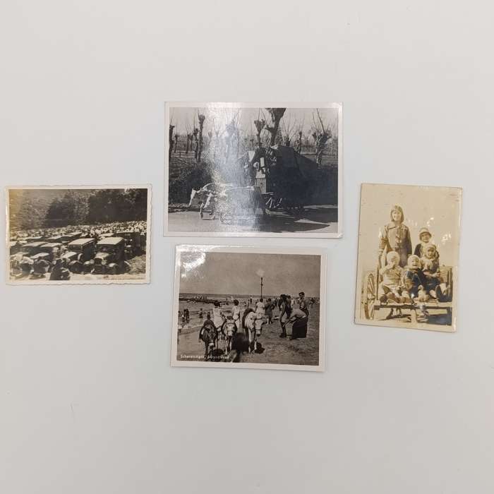 Lot of 12 antique photos of people, animals, and vehicles