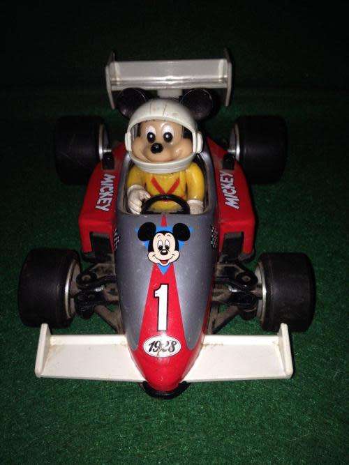 Vintage Mickey Mouse F1 Racer Tin Plate and Plastic 1988 Masudya Corp Japan