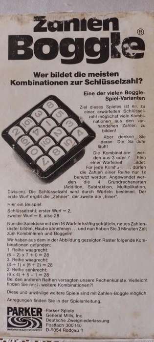 Vintage Zahlen Boggle - 1981  - Parker Brothers - Numbers Boggle