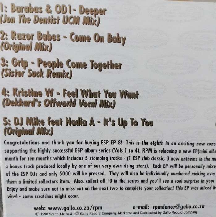 CD - E.S.P for Superior Raving - EP Eight Limited Edition (No 1007)