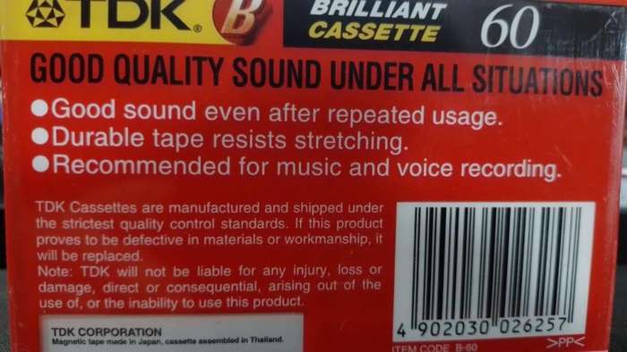 Cassette - TDK B60 Brilliant Cassette Made In Japan Assembled in Thailand - (Sealed) NOS