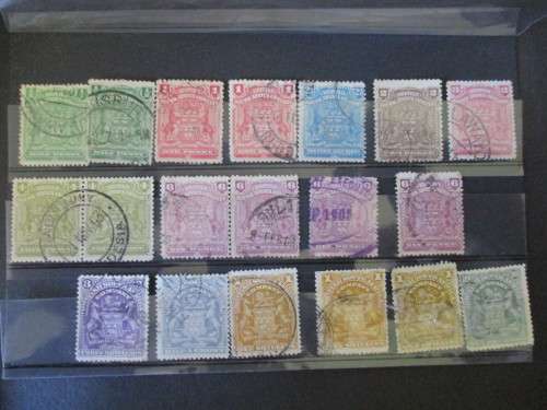 RHODESIA BSAC . 1898 - 1908 . DEFINTIVE ISSUE . LOT OFF 19 USED STAMPS + 2 PAIRS WITH DIFF SHADES