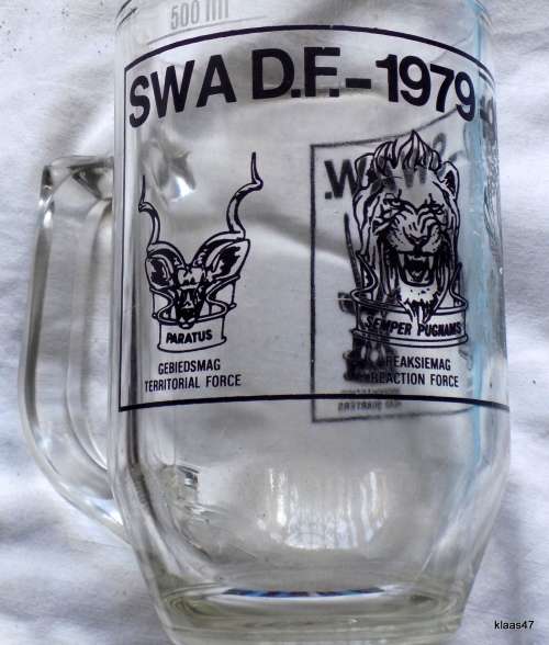 SWA D.F.-1979-1980-SWA W. GLASS MUG WITH 4 EMBLEMS