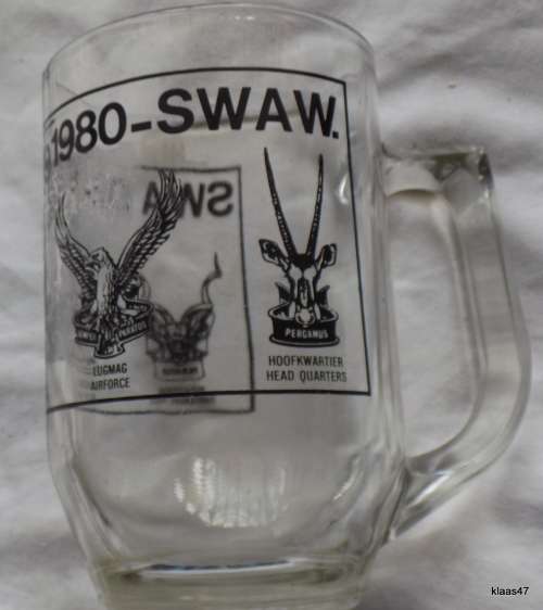 SWA D.F.-1979-1980-SWA W. GLASS MUG WITH 4 EMBLEMS