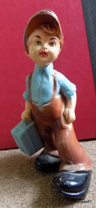 Vintage - Plastic boy with suitcase - - NOTE damage on corner of suitcase