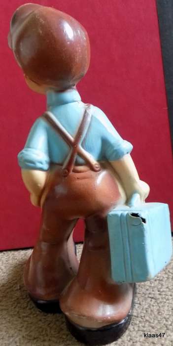 Vintage - Plastic boy with suitcase - - NOTE damage on corner of suitcase